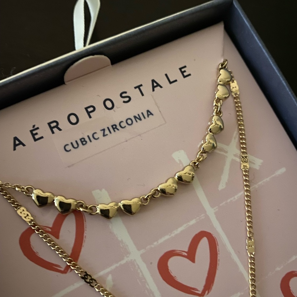 NWT Aeropostale LOVE Gold Plated Layered Necklace Set | CZ Double Chain - Picture 3 of 3